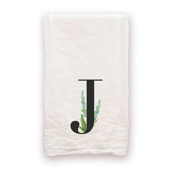Watercolor "J" Monogram - 100% Cotton Decorative Tea Towel Flour Sack Gift for Kitchen
