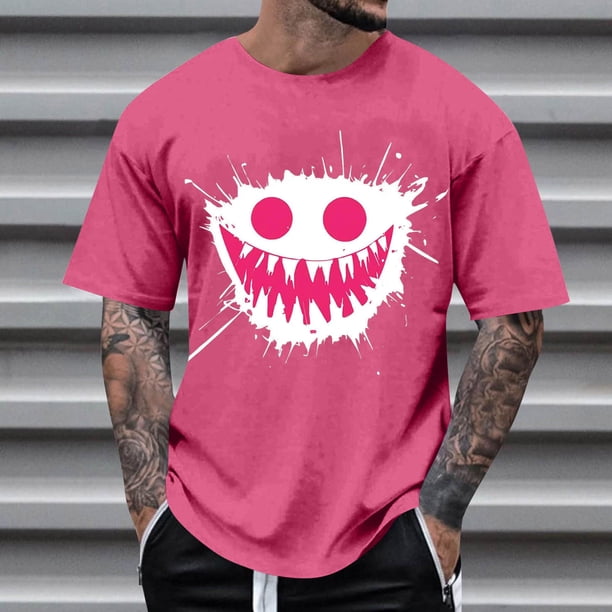 Blusas y camisas de manga corta con cuello redondo para hombre, blusas casuales de verano a la moda con cuello redondo y estampado para hombre.