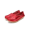 thumbnail image 1 of Woobling Chaussures Bateau pour Femmes à Bout Rond Ballerines Mocassins Antidérapants de Conduite Décontractés à Enfiler en Cuir Rouge 9, 1 of 9