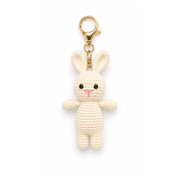 Handmade Crochet Rabbit Keychain, Knitted Bunny Character Bag Charm, Decorative Collectible Accessory with Metal Clasp