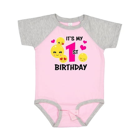

Inktastic Its My 1st Birthday with Smiling Emoticons Gift Baby Girl Bodysuit