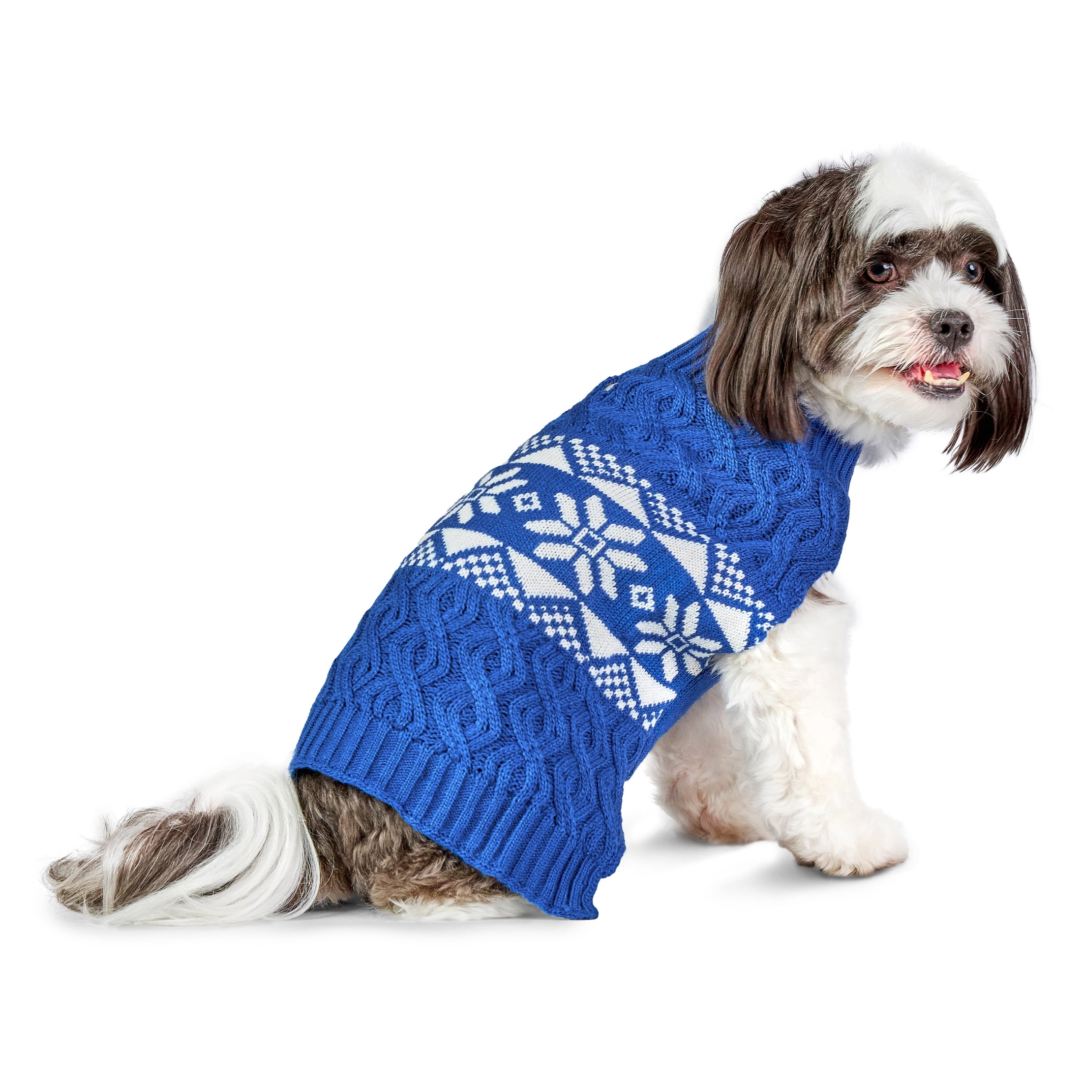 Vibrant Life Holiday Pet Sweater for Cats & Dogs, Snowflakes, Blue, Small