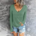 thumbnail image 4 of XFLWAM Women Long Sleeve V Neck Button Up Solid Color Tops Trendy Slim Fit Ribbed Knit Tunic Blouses Casual Henley Shirts Green L, 4 of 9