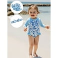 thumbnail image 4 of Miaouyo Toddler Girls Rash Guard Swimsuit Rompers Floral Print Baby Ruffles Bathing Suit Swimwear with Swim Cap and Headband, 4 of 9