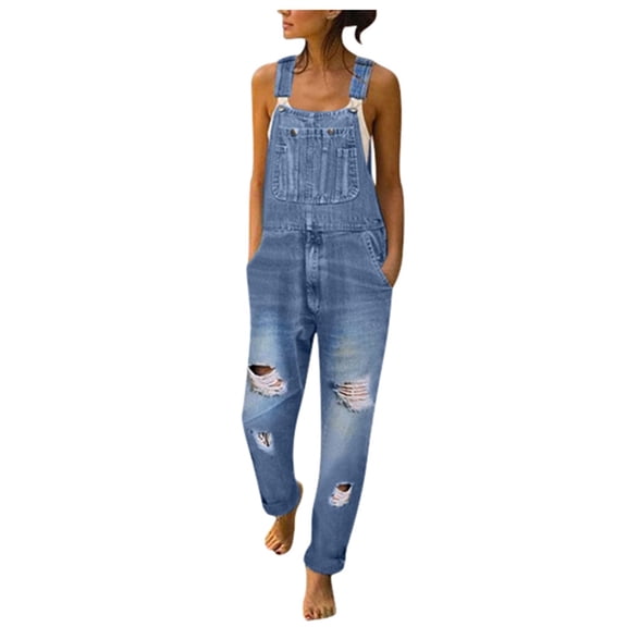 JGTDBPO Jumpsuits For Women Casual Summer Distressed Jeans Bib Overalls Rompers Skinny Ripped Long Pants Denim Jumpsuits Overalls