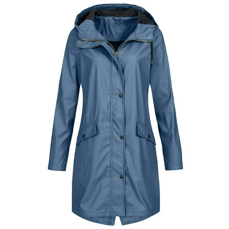 

Ziloco Women s Solid Color Rain Jacket Outdoor Hooded Waterproof Windproof Long Coat scrub jackets for women