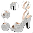 thumbnail image 5 of Rokment Women's Sparkly Sequin High Heels Slingback Dressy Sandals Delicate Bling Leather Peep Toe Slip on Platform Dress Pumps for Bride Wedding Banquet Silver Size 7.5, 5 of 6