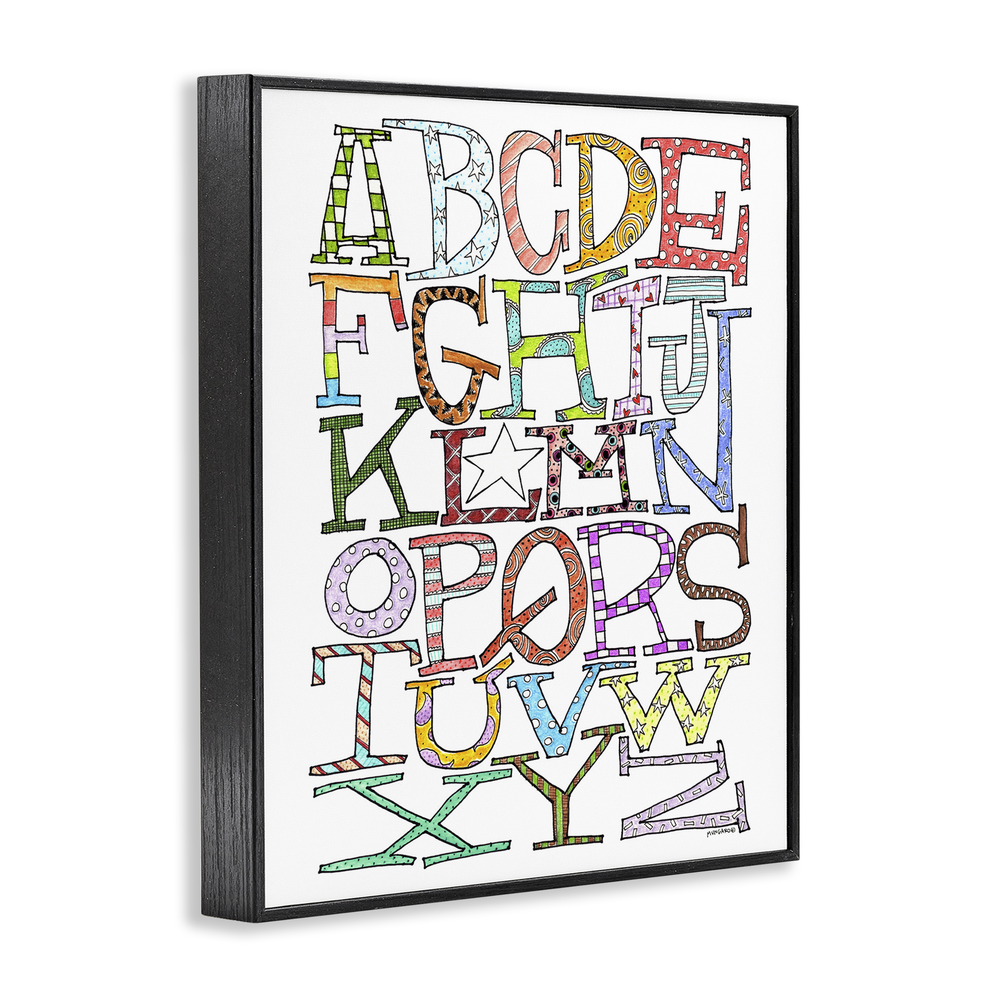 Stupell Industries Whimsical Patterned Letters Novelty Painting Black Framed Art Print Wall Art, 24 x 30