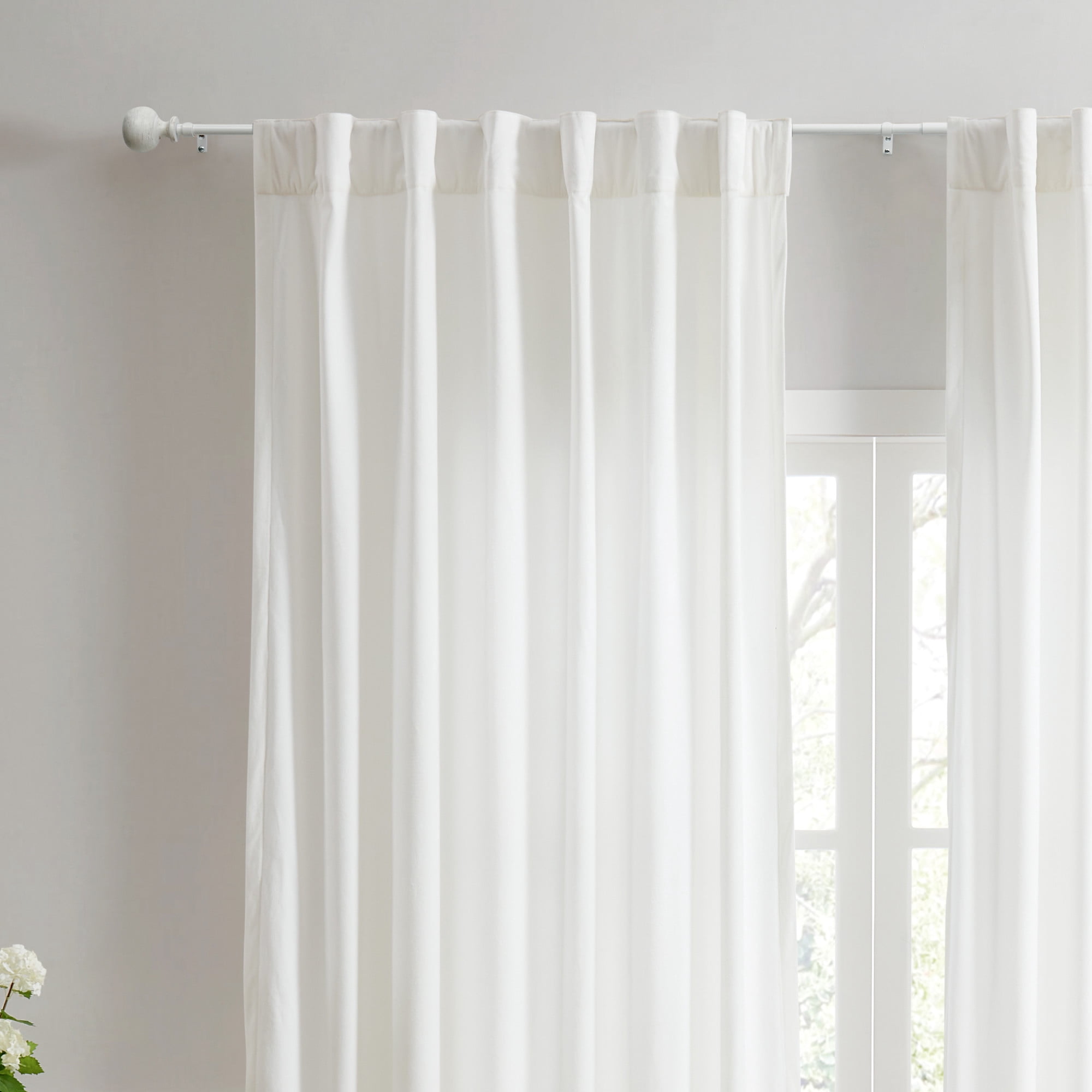 Martha Stewart Bergen 3/4", Adjustable Curtain Rod and Finial Set, White Washed Wood, 36'' - 66'' Long