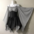 thumbnail image 2 of KICILVS Gothic Dresses for Women Off Shoulder Bell Sleeve Patchwork Corset Waist Layered Flowy Witch Theme Mini Dress Gray, 2 of 4