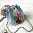 thumbnail image 3 of Women's 3D Flowers Drawstring Bucket Bag Mini PU Leather Shoulder Bag Handbag, 3 of 8