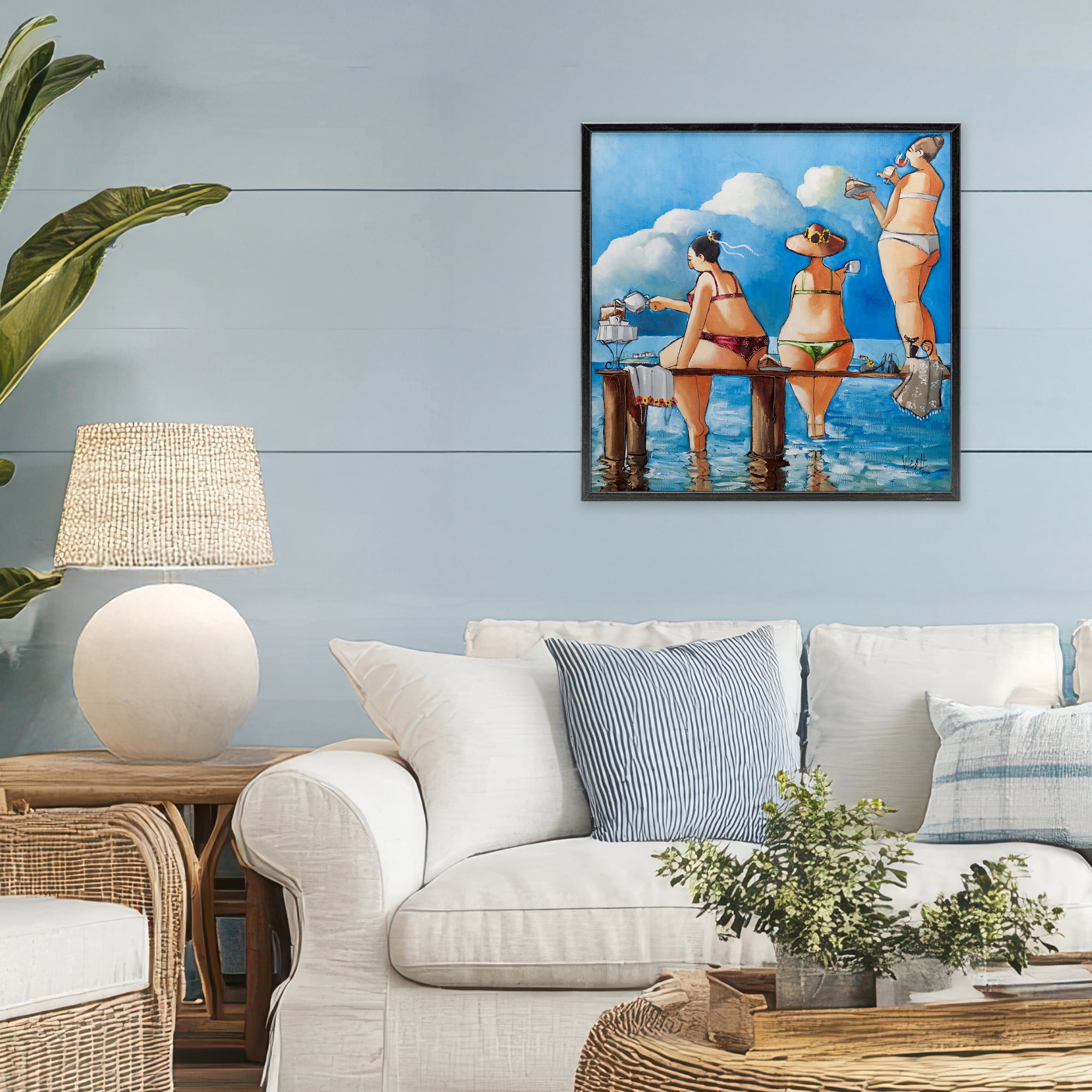 Tea Break On The Jetty Black Framed Giclee Art, design by Ronald West