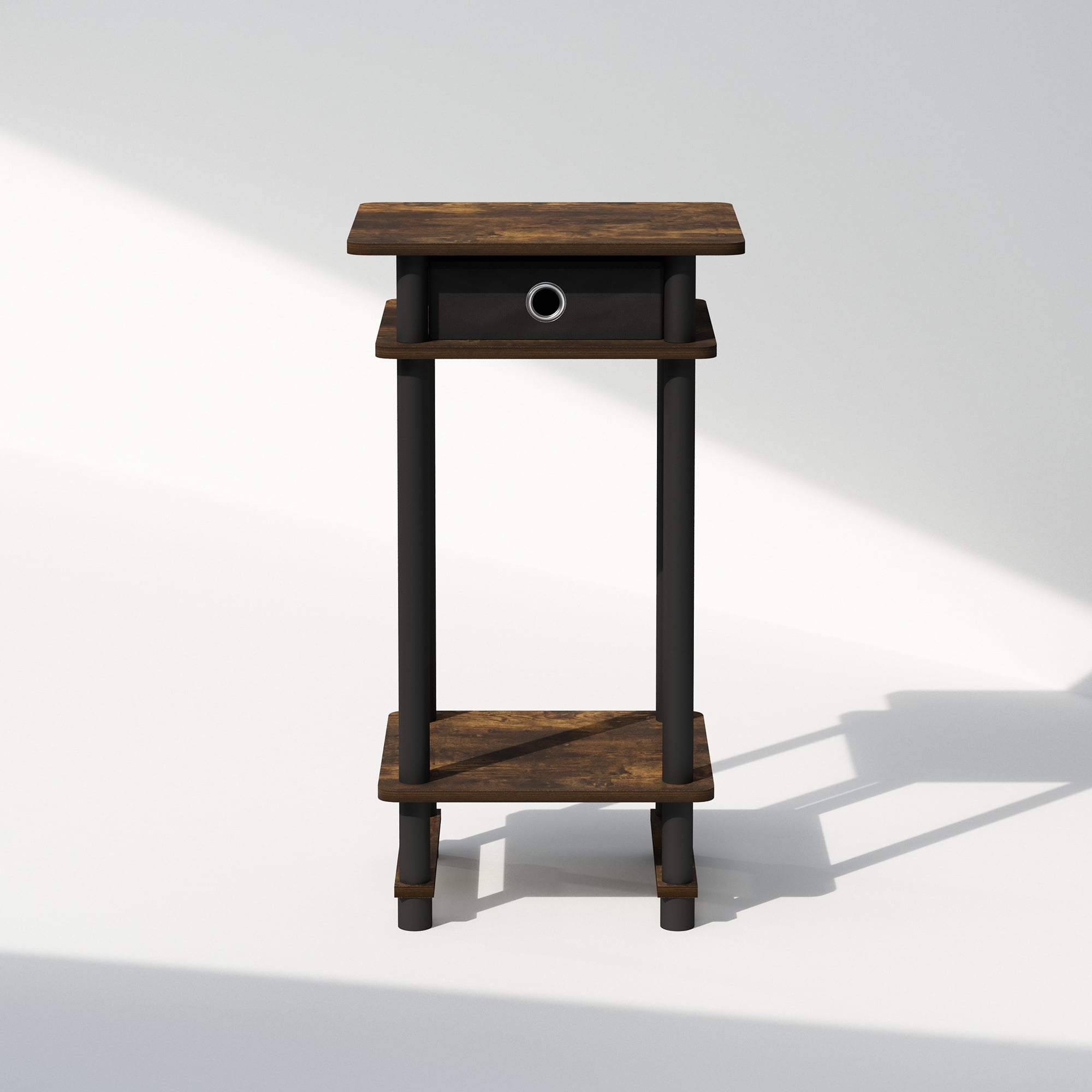 Furinno Turn-N-Tube Tall Nightstand with Bin, Amber Pine/Black/Black
