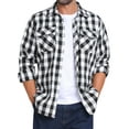 thumbnail image 1 of Camisas de manga larga ajustadas de botones con bolsillo de colores contrastantes para hombres INSPIRE CHIC 2XL Negro Blanco, 1 of 7