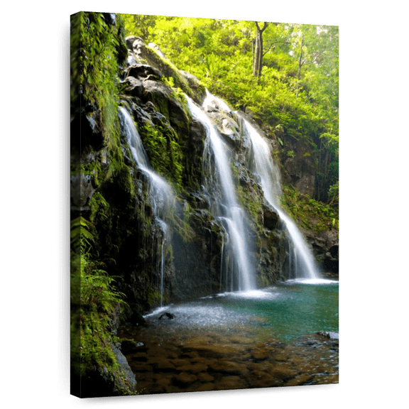 Elephant Stock Hana Waterfalls Wall Art - Vertical Canvas Wall Art - Living Room Wall Decor - Nature Canvas - Green And Yellow Decor - 8" x 12"