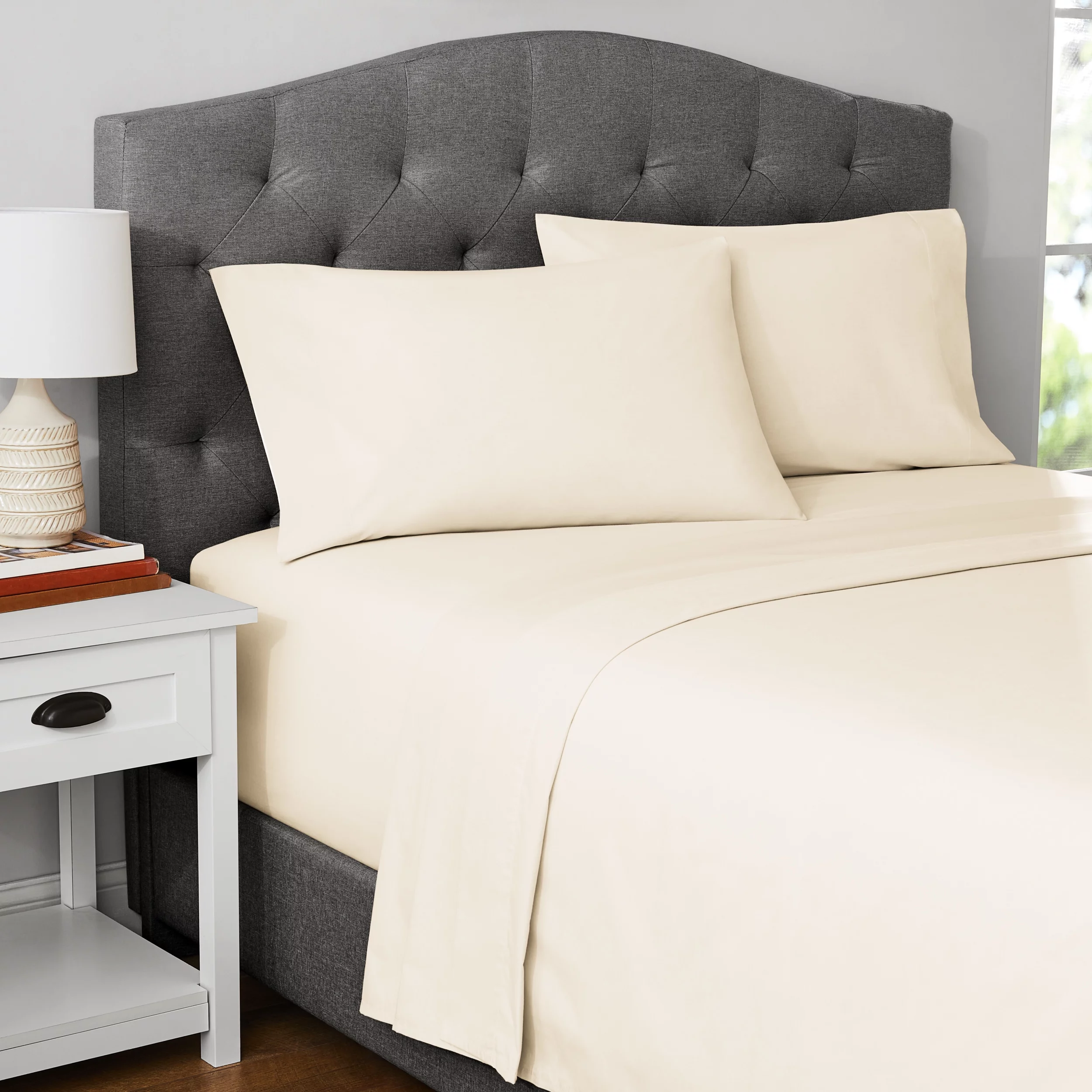 Mainstays 300 Thread Count Easy Care Percale Flat Sheet, Papyrus Beige, Twin/Twin XL