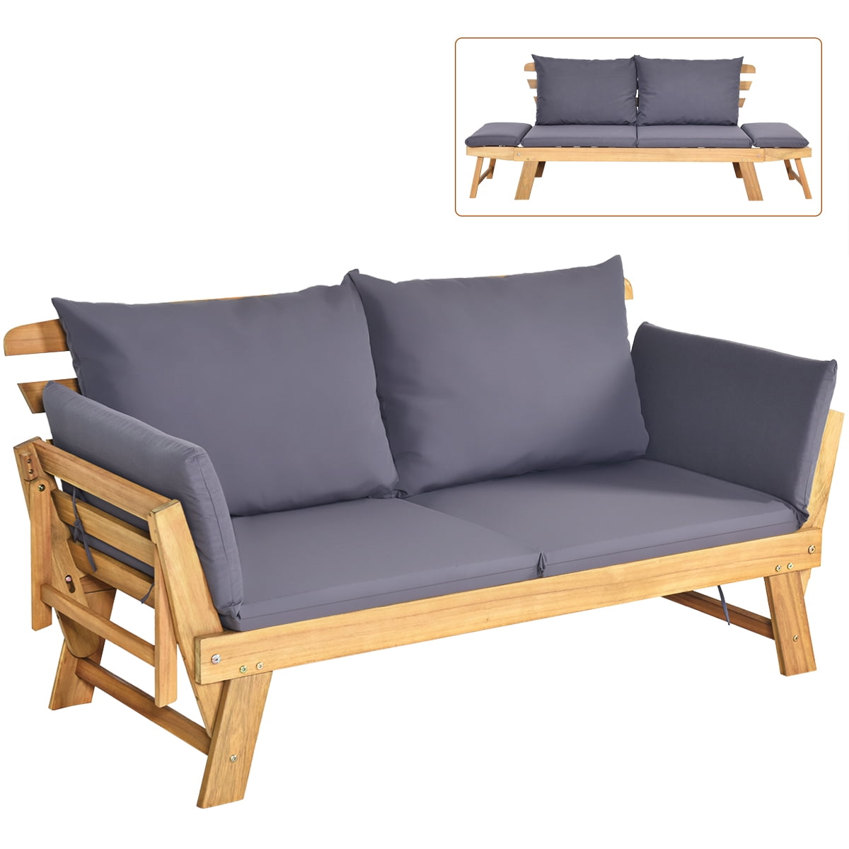 Folding Daybed Patio Acacia Wood Convertible Couch Sofa - Walmart.com