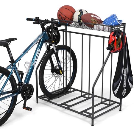 Bike Stand Rack, 3 Bicycle Floor Parking Stand, Bike Rack for Garage Storage, 3 Widths Adjustable Bike Slot for Mountain, Hybrid, Kids Bicycles, Indoor Outdoor Bike and Sports Storage Station