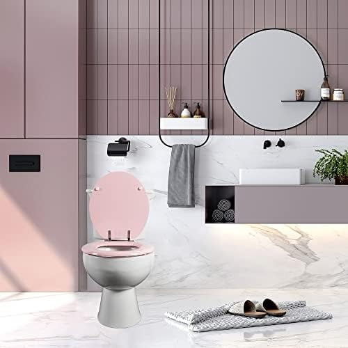 Pink Round Toilet Seat Natural Wood Toilet Seat with Zinc Alloy Hinges, Easy to Install also Easy to Clean, Scratch Resistant Toilet Seat by  (Round, Pink)