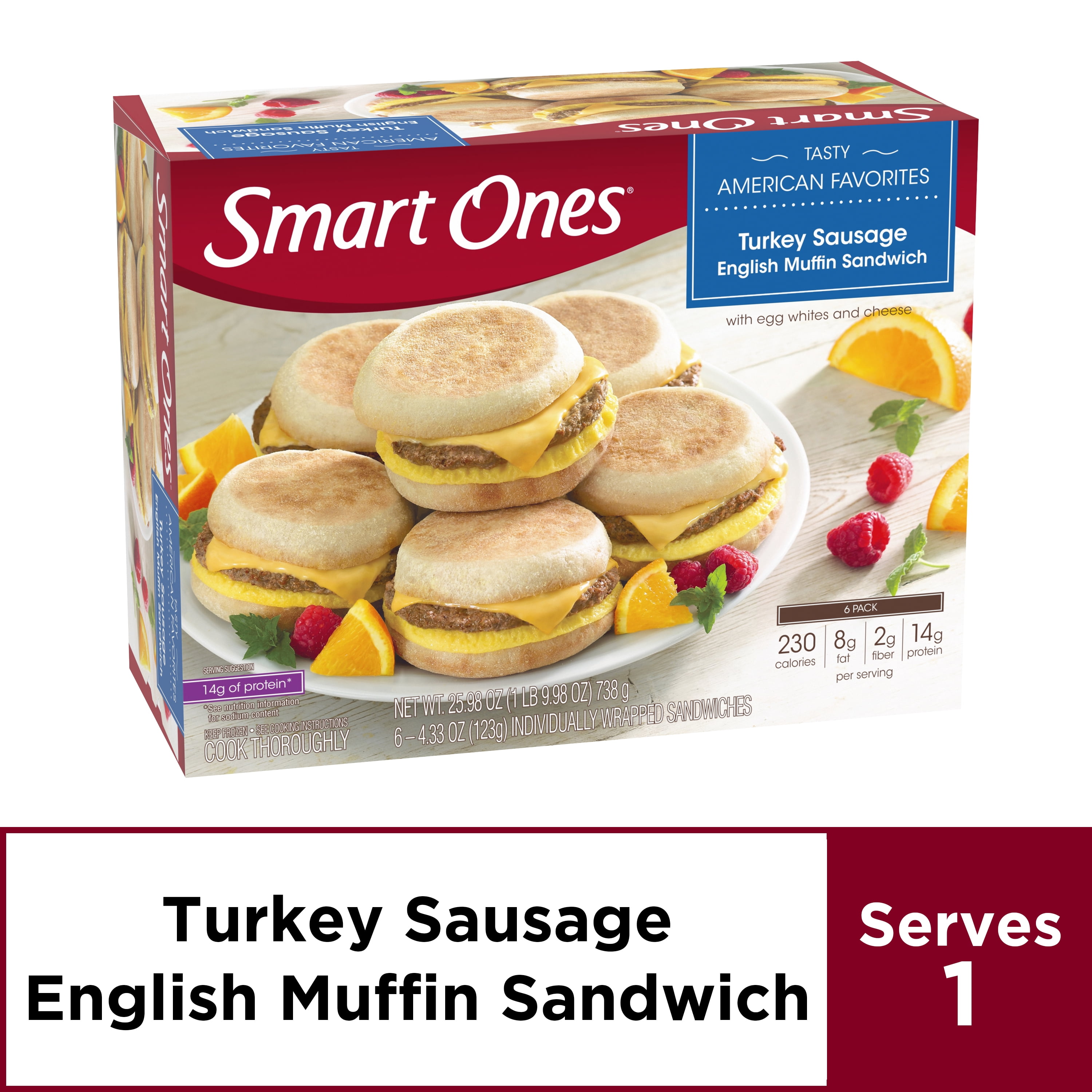 Smart Ones Turkey Sausage English Muffin Sandwich, Frozen Meal, 6 ct