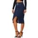 thumbnail image 4 of Faldas de lápiz midi de mezclilla de alta cintura para mujer INSPIRE CHIC XL azul oscuro con dobladillo dividido, 4 of 6