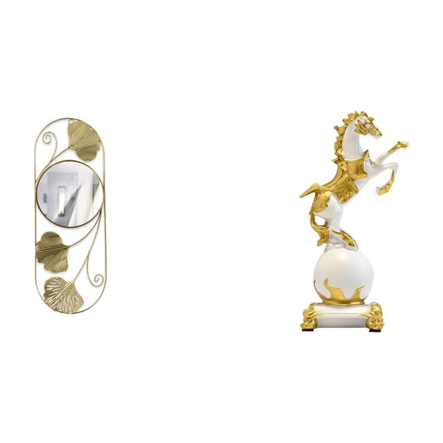 Espejo de pared,Espejo decorativo nórdico para colgar en la pared,Espejos de pared de metal decorativos para el hogar colgantes de pared,Figura de escritorio,Estante con estatua de caballo