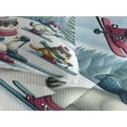 thumbnail image 3 of Ambesonne Cat Quilted Coverlet 3 Pcs, Snowy Cartoon Skiing Kitties, Queen Size, Pale Blue Raspberry White, 3 of 4