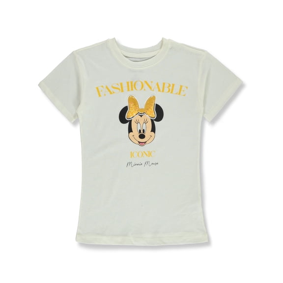 Disney Minnie Mouse Girls' Glitter Bow T-Shirt Color: cream Size: 7 - 8
