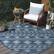 Safavieh Courtyard Allycia Geometric Indoor/Outdoor Area Rug, Navy/Aqua, 5'3" x 5'3" Round