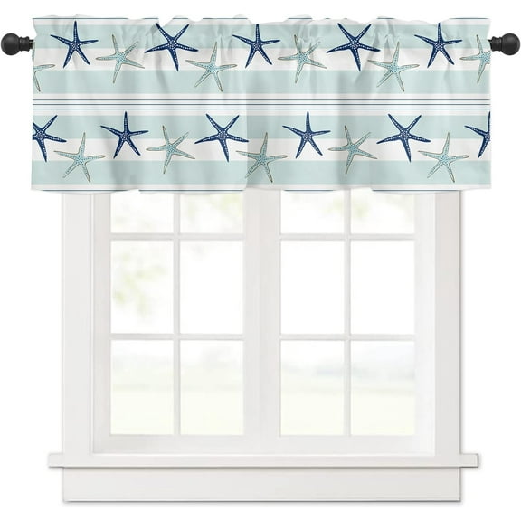 Summer Coastal Starfish Curtain Valances for Kitchen Windows Blue Nautical Beach Rod Pocket Valance Window Treatments 1 Panel Short Toppers Curtains 54x18 Inch for Bedroom Bathroom Living Room Decor