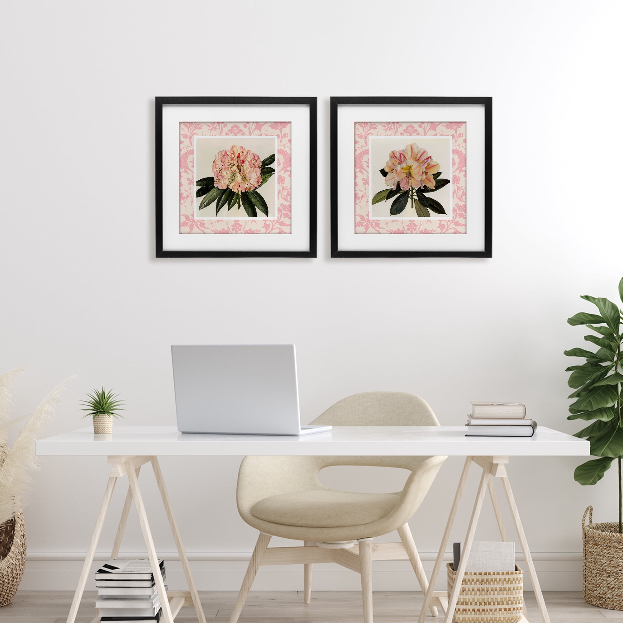 Stupell Industries Pink Vintage Pattern Botanicals 2 Piece Black Framed Print Under Glass Set, design by Livi Finn
