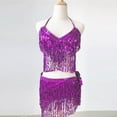 thumbnail image 3 of Homenesgenics Skirt for Women Women Sequin Belly Costume Tassel Wrap Mini Skirt Club +Vest Set Fringe Skirts for Women Purple One Size, 3 of 3