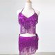 thumbnail image 3 of Conjunto de traje de danza del vientre con lentejuelas para mujer - Chaleco + falda, poliéster/lentejuelas, talla única - Con borlas/ropa de fiesta, 3 of 3