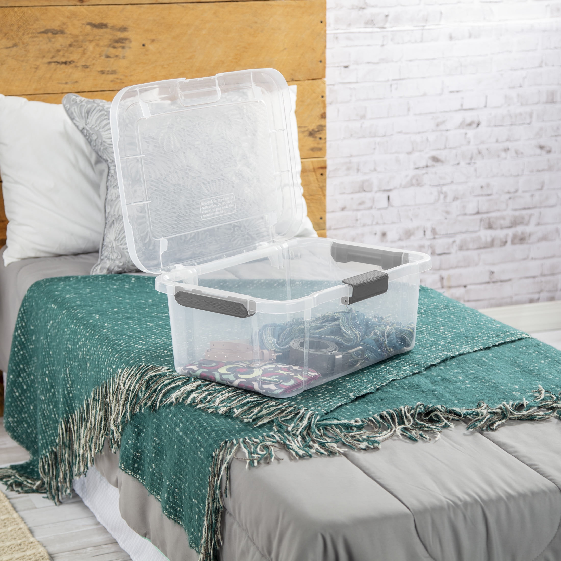 Sterilite 20 Quart HingeLID Clear Storage Bin with Latch Lid and Comfort Grip, Dark Gray, 6 Pack