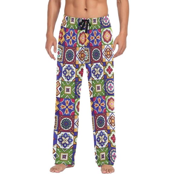 GZHJMY Mexican Talavera Pajama Pants, Men's Drawstring Lounge Pants, Casual Pajama Bottoms with Pockets, Christmas New Year Birthday Gifts, Large