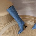 thumbnail image 5 of B91xZ Bottes d'Hiver pour Femmes Mode Fermeture Éclair Grande Boucle Talon Plat Mi-Mollet Bout Rond, Bleu 7, 5 of 5