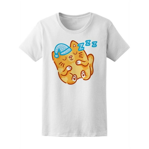 Cute Ginger Cat Sleeping Hat T-Shirt Women -Image by Shutterstock, Female x-Large