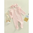 thumbnail image 3 of Genuiskids Newborn Baby Girls Romper Suit Long Sleeve Zipper Ruffle Patchwork Casual Party Street Spring Romper+Headband 0-9M, 3 of 9