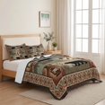 thumbnail image 5 of Quilts Twin Size Bedding Set, Brown Ethnic Lightweight Quilted Comforter, Black Bear Paw Farmhouse Cabin Canoe Retro Plaid Soft Bedspread Coverlet with Pillow Covers for All Season, 68" x 86", 5 of 9