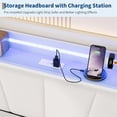 thumbnail image 3 of QinaQin Twin Daybed with Trundle and LED Lights, Metal Bed Frame with Linen Upholstered Headboard and Charging Station for Guest Room, 3 of 7
