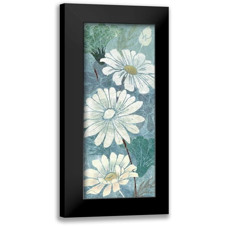 Tre Sorelle Studios 8x14 Black Modern Framed Museum Art Print Titled - Teal Daisy Patch Panel I