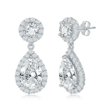 Sterling Silver Round and Pear-shaped Cubic Zirconia Earrings