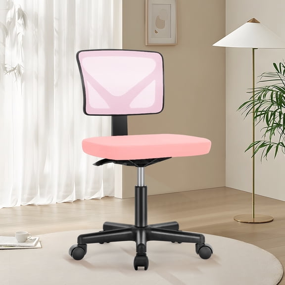 LIFERECORD Mesh Office Desk Chair with Ergonomic Low-Back, Armless Design, Rolling Swivel Chair with Wheels, Pink