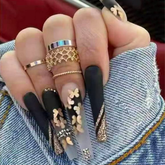 24 Pcs Nails Long Fake Nails Ballet Gradual Change Coffin Acrylic Nails Pink Fake Nails Acrylic Glossy Chinese Design False Nails Prom TaiChi Nails Women's