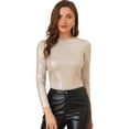 thumbnail image 1 of Camisa de manga larga para mujer, brillante, brillante, de fiesta, metálico brillante Beige M, 1 of 6