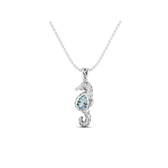 10X7 mm Pear Blue Topaz 925 Sterling Silver Seahorse Fish Women Valentines Day Gifts Necklace