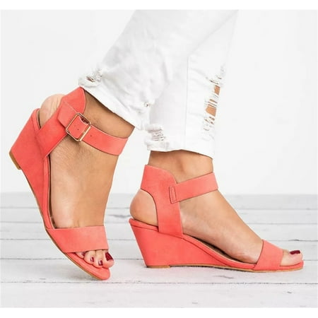 

HIMIWAY Sandals Women Women s Sandals Women s Ladies Fashion Solid Wedges Heel Buckle Strap Roman Shoes Sandals Pink 40