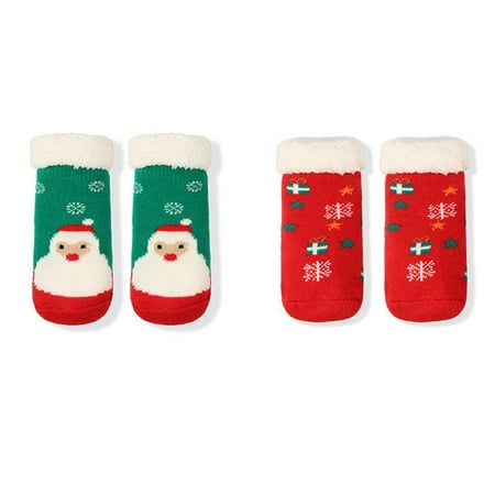 

Cosstcosstokner 2 Pairs Newborn Infant Toddler Slipper Socks Baby Girls Boys Grips Socks Christmas Socks Kids Sherpa-lined Fuzzy Home Socks (M)(Style-B)