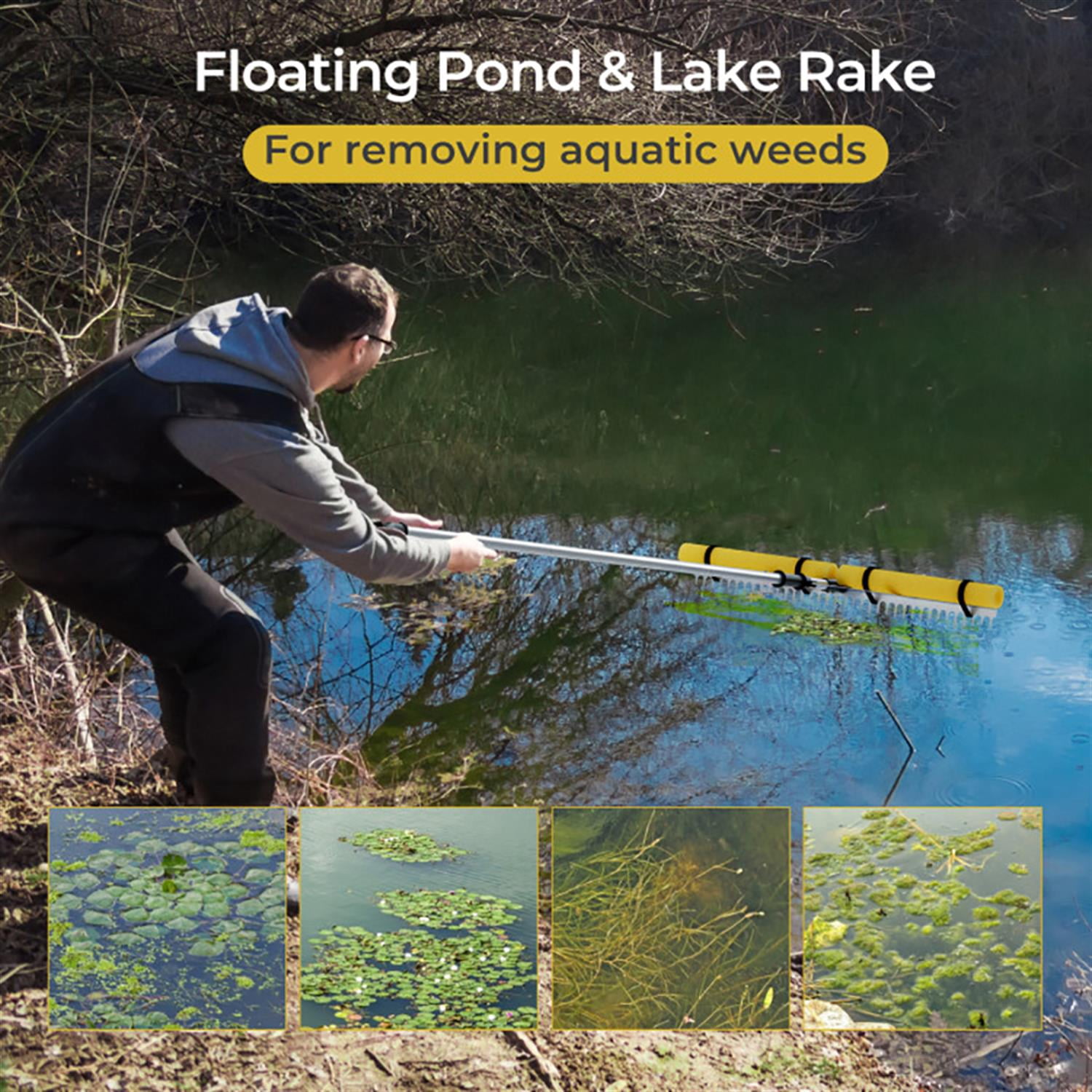Spaco 36" Wide Floating Weed Lake Rake, Aquatic Pond Weed Cutter with Foam Floats, 92" Extra Long Handle for Yard Garden, Yellow