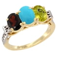 thumbnail image 1 of 10K Yellow Gold Natural Garnet, Turquoise & Lemon Quartz Ring 3-Stone Oval 7x5 mm Diamond Accent, sizes 5 - 10, 1 of 2
